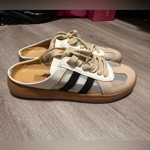 Casual Beige and Black Slip-On Sneakers